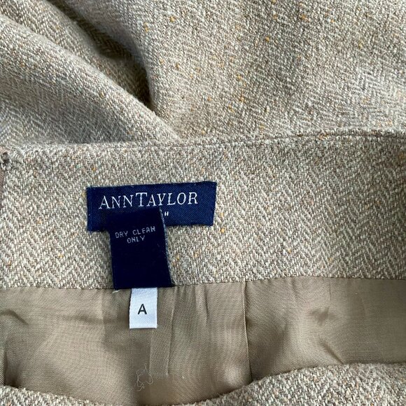 Ann Taylor Skirt Maxi Silk Wool Tan Herringbone Tweed Beige Vintage (6) - Picture 7 of 9